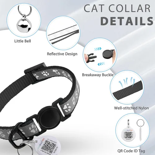 Miniatura 7 de Collar de Gato con Liberación de Seguridad con Etiqueta de Nombre de Código QR, Collares Reflectantes para Gatitos con Cascabel, Etiqueta