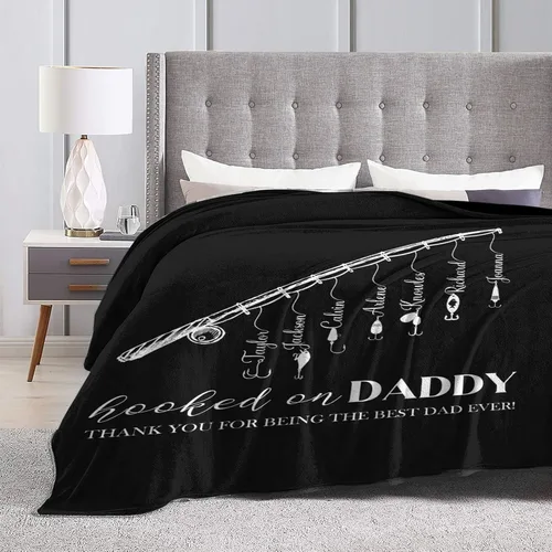 Miniatura 5 de Manta personalizada para papá con nombres de niños de 1 a 10 años, manta con texto en inglés "Thank You for Being The Best Dad Ever", para el Día