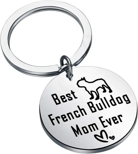 BEKECH Regalos de Bulldog Francés Best French Bulldog Mom Ever Llavero Frenchie para los amantes de los perros