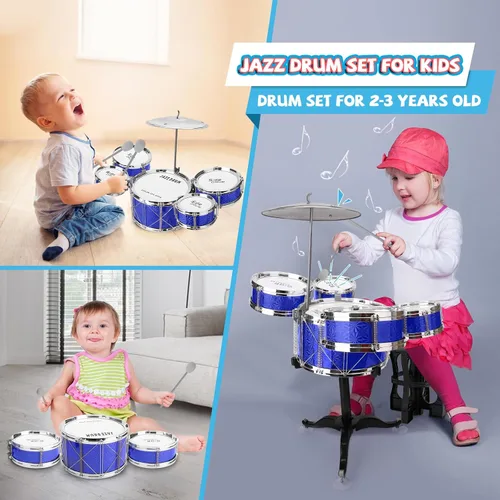 Miniatura 2 de Batería para Niños Pequeños Kit de Batería de Jazz de 8 Piezas - Instrumentos Musicales de Percusión Educativos Conjunto de Juego Regalo de Navidad
