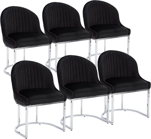 Miniatura 14 de Juego de 2 sillas de comedor de terciopelo, sillas de comedor tapizadas con patas de metal dorado, sillas auxiliares modernas para cocina, sillas