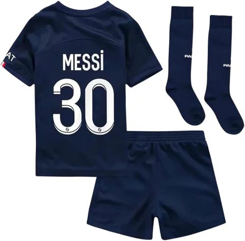 Miniatura 3 de Paris Messi Blue Home 2223 - Conjunto de camiseta de fútbol para niños, pantalones cortos y calcetines, tamaño S (6-7 años) para jóvenes, Azul