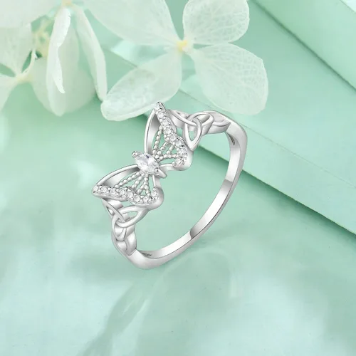 Miniatura 2 de FJ Anillo de mariposa de plata de ley con diseño de animales vintage celta