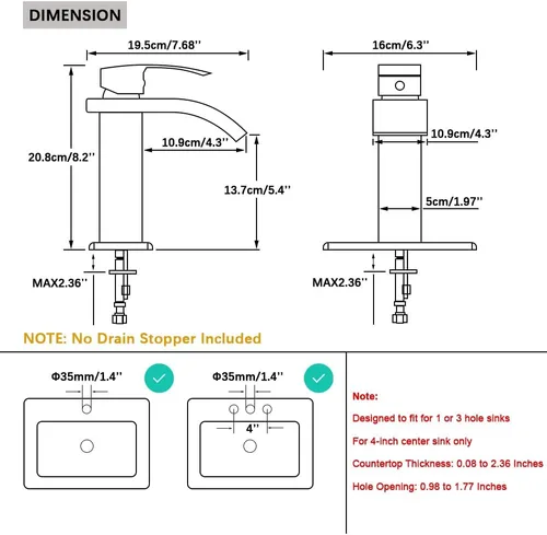 Miniatura 4 de AVSIILE Grifo de lavabo de baño LED, cascada de níquel cepillado, mango de un solo agujero, 1 agujero con drenaje desplegable de metal y 2 líneas