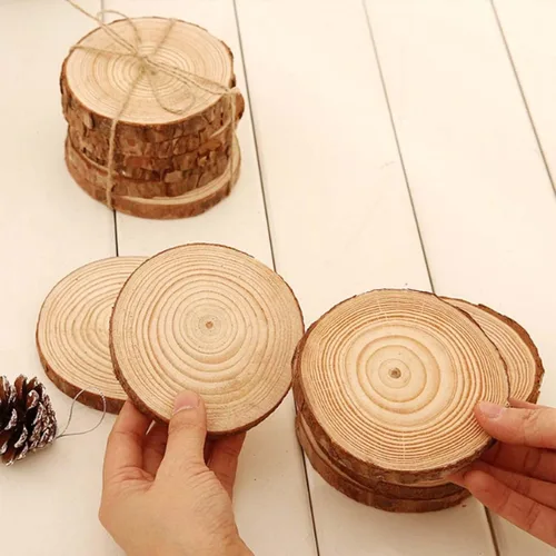 Miniatura 7 de 100 piezas de rebanadas de madera natural de 3.5 a 4 pulgadas, rebanadas de madera sin terminar de 0.4 pulgadas de grosor, posavasos de madera