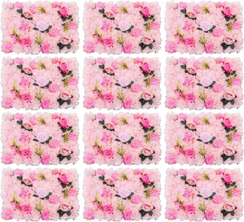 Miniatura 25 de Paneles de pared de flores 3D, 12 paneles de pared de flores artificiales, rosas de seda, fondo de pared de flores sintéticas decorativas