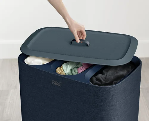 Miniatura 5 de Joseph Joseph Tota Trio - Cesto separador para ropa sucia de 90 litros/23.8 galones con tapa, 3 bolsas de lavado extraíbles con asas - Negro Azul