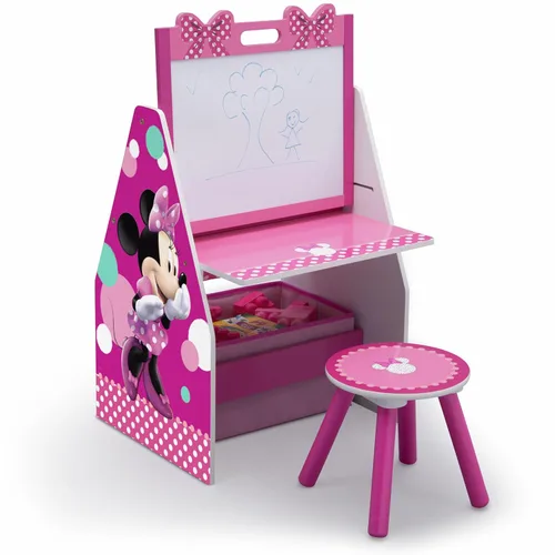 Miniatura 2 de Delta Children Caballete y estación de juegos para niños, ideal para artes, manualidades y organizador de juguetes de Disney Minnie Mouse de 6 cubos