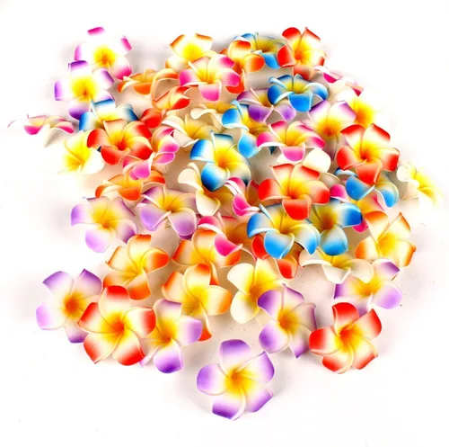 Miniatura 3 de 100 pétalos artificiales de plumeria rubra hawaiana de espuma de Frangipani de 1.6 pulgadas de diámetro, para decoración de bodas, fiestas (naranja)