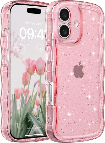 Miniatura 90 de FABSPARK Funda para iPhone 14 Pro Max, bonita funda colorida con láser, retro, exquisita, rizada, borde ondulado, protector estético de TPU suave