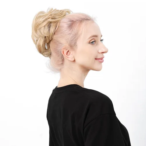 Miniatura 7 de Moño de cabello despeinado castaño, moños desordenados falsos sintéticos, moño rizado, moño recogido y moño, extensiones de cabello envolvente