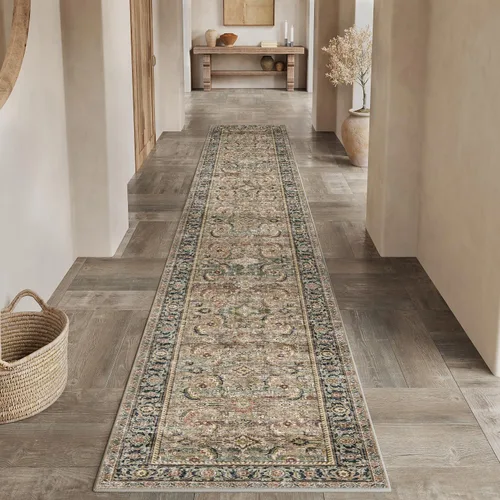 Miniatura 13 de Alfombra de área marrón lavable de 2 x 3 pies, alfombra vintage para entrada y cocina, antideslizante, suave, de pelo bajo desgastado, alfombra