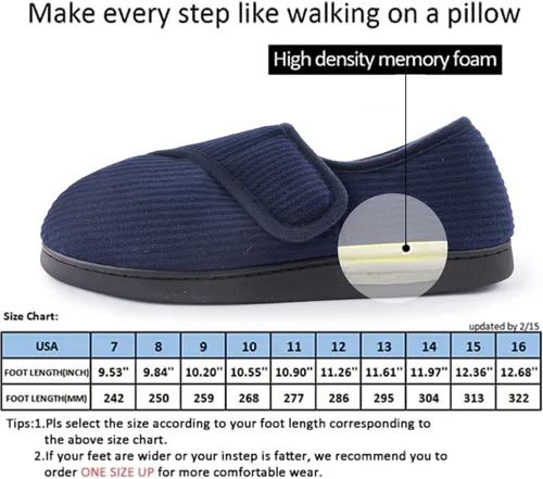 Miniatura 5 de Git-up Zapatillas diabéticas para hombres, artritis, edema con cierre ajustable, puntera hinchada, pantuflas de espuma viscoelástica, cómodas