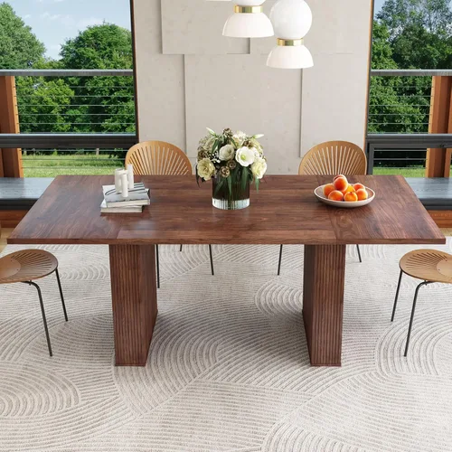 Miniatura 17 de weselon Mesa de comedor extensible de 42 a 105 pulgadas para 4 a 12, mesa de comedor ovalada expandible con base de pedestal estriada y pata