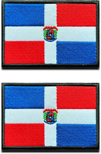 2 parches bordados con la bandera de República Dominicana, uniforme militar nacional dominicano, emblema para coser con plancha, 3.5 x 2.5 pulgadas,