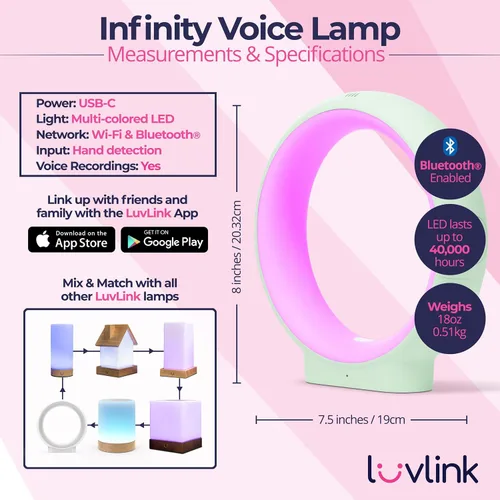 Miniatura 3 de LuvLink Infinity Voice v2 Send Sounds & Color - Lámpara de amistad galardonada (juego de dos, blanco)