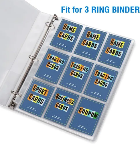 Miniatura 5 de Paquete de 120 protectores de páginas de 9 bolsillos, fundas para cartas coleccionables Sooez para carpeta de 3 anillas, soporte para cartas