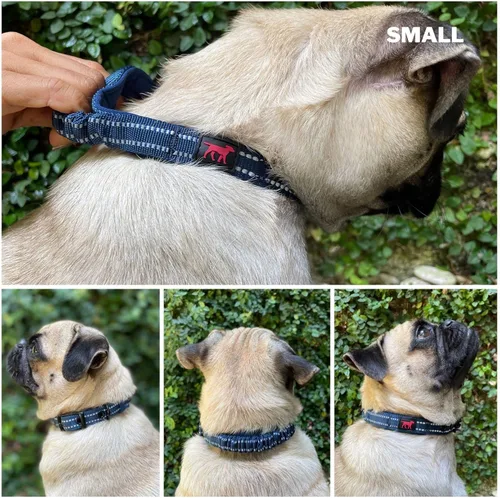 Miniatura 3 de Tuff Pupper Collar de perro resistente con asa Collar de nailon balístico resistente Collar de perro acolchado reflectante con hardware Azul
