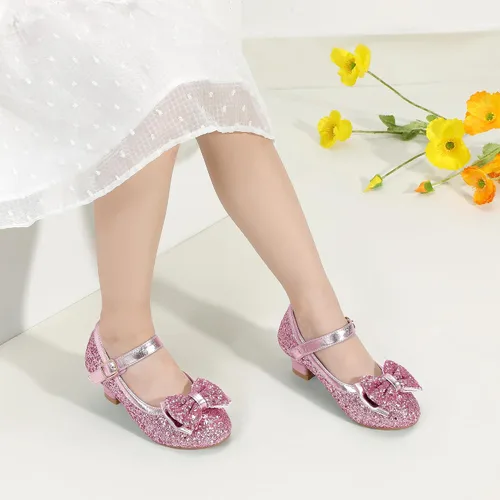 Miniatura 132 de PANDANINJIA Vestido de jada para niñas y niños pequeños, zapatos de princesa Mary Jane con tacones con lazo para fiesta, boda, boda