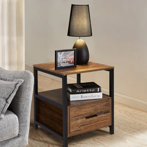 Miniatura 6 de VECELO - Moderna mesita de noche con cajón extremo cuadrado, mesa auxiliar para dormitorio, sala de estar, espacio pequeño, soporte de noche