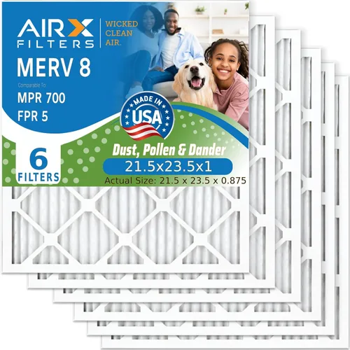 AIRX FILTERS WICKED CLEAN AIR. Filtro de aire plisado electrostático MERV 8 de 21.5 x 23.5 x 1, paquete de 6 filtros de horno HVAC AC