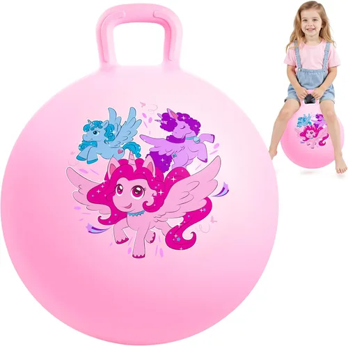 Miniatura 12 de Pelota saltarina Inpodak de 18 pulgadas con asas para niños, juguete de salto y rebote Hippity Hop para niños de 3 a 6 años, incluye bomba y caja