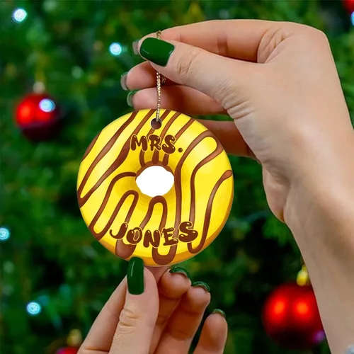 Miniatura 4 de Cheyan Divertido nombre personalizado en donas Adorno de porcelana de Navidad Decoración del hogar Colgantes de Navidad Donuts Amantes Regalos Árbol