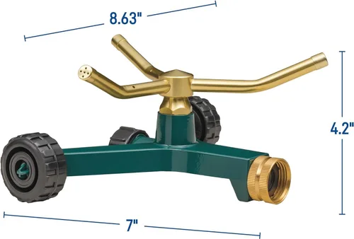 Miniatura 3 de Orbit 58257N - Paquete de 2 rociadores de metal de 3 brazos con base de rueda, rociador duradero de 3 brazos con práctica base de rueda