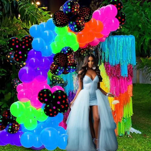 Miniatura 5 de Kit de arco de globos de neón UV que brillan en la oscuridad, globos de arco iris, rojo, azul, amarillo, verde, suministros de fiesta fluorescentes