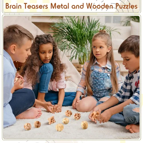 Miniatura 4 de Juego de 12 rompecabezas de madera para el cerebro, juegos educativos 3D rompecabezas de madera, rompecabezas de lógica IQ desafiantes para adultos