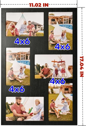 Miniatura 7 de Marco de fotos familiares de collage de 4 x 6 pulgadas, marco de fotos de collage de 6 aberturas para pared para soporte de mesa, juego de marcos