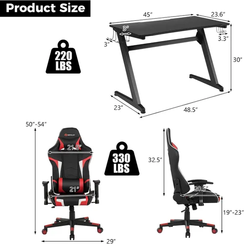 Miniatura 8 de Goplus Juego combinado de escritorio y silla para juegos, silla y escritorio de oficina en casa estilo carreras con soporte para tazas, gancho