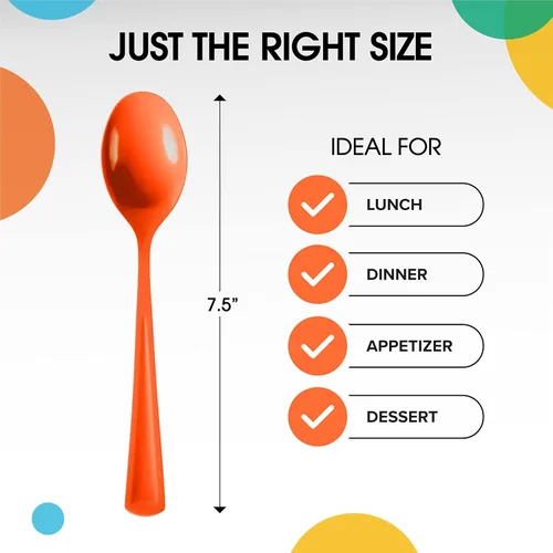 Miniatura 2 de Exquisite Cucharas de plástico naranja, 50 piezas, cucharas naranjas, utensilios desechables, juego de cubiertos de plástico resistente