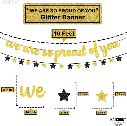 Miniatura 4 de KatchOn, Cartel con texto en inglés «We are So Proud of You» – Cartel de graduación con purpurina, guirnalda de graduación, decoraciones