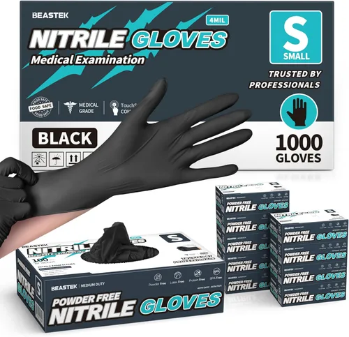 Miniatura 14 de Beastek Black Disposable Nitrile Exam Gloves 100 Pcs 4Mil Chemical Resistant Powder-Free Latex-Free Food Safe Medical Cooking 100 Negro (Large)