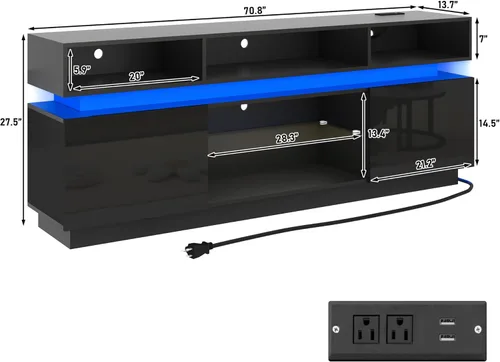 Miniatura 2 de chartustriable Soporte de TV LED para TV de 80 pulgadas, centro de entretenimiento alto moderno con tomas de corriente, soporte de TV de alto