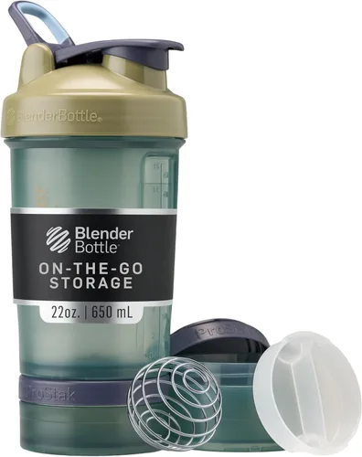 Miniatura 10 de BlenderBottle - Botella mezcladora con organizador de pastillas y almacenamiento para polvo proteínico, sistema Classic V2 ProStak, 22 onzas, azul