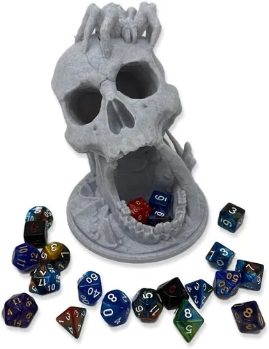 Miniatura 9 de MunnyGrubbers - Torre de dados de calavera de 6.5 pulgadas - (7 dados al azar D20 juego incluido) - Plástico sin olor a pintura - Juego de rol