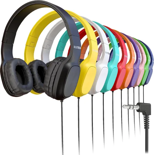 Miniatura 10 de Paquete de 5 auriculares de cuero con cable sobre la oreja con conector de 3.5mm, carcasa metálica ovalada, negro