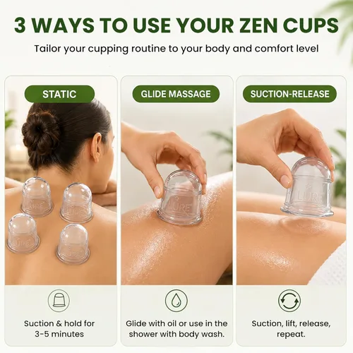 Miniatura 6 de Juego de 6 tazas profesionales de terapia de ventosas de silicona para masaje, liberación miofascial, reducción de celulitis