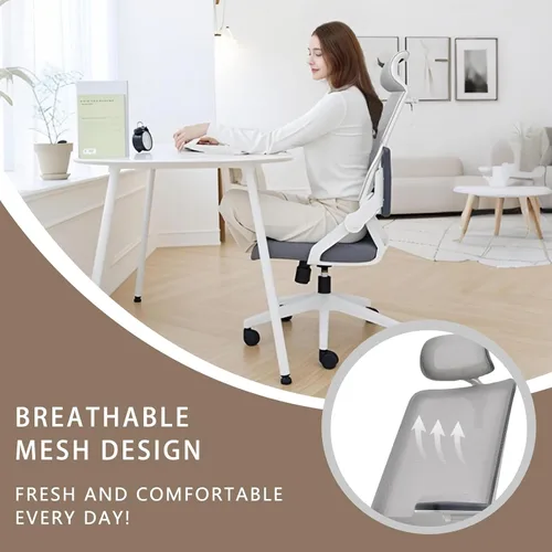 Miniatura 7 de Silla ergonómica para computadora de oficina para comodidad durante todo el día, soporte lumbar dinámico y reposacabezas ajustable, silla