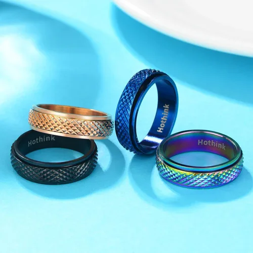 Miniatura 3 de Anillos de Ansiedad Anillos Fidget para Mujeres Anillos Giratorios para Ansiedad 4 Piezas 6MM Anillo de Acero de Titanio Arcoíris Talla 5-11 Anillos