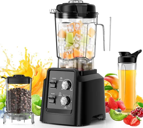Licuadora, licuadora de 1800 W con molinillo, licuadoras profesionales de 6 cuchillas para cocina, tritura hielo, autolimpieza, tarros de 68 onzas y