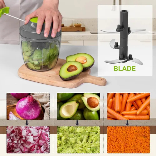 Miniatura 3 de Procesador manual de alimentos, picadora de verdura portátil a cuerda, para picar ajo, cebolla, jengibre, frutas, frutos secos, hierbas, etc., 900