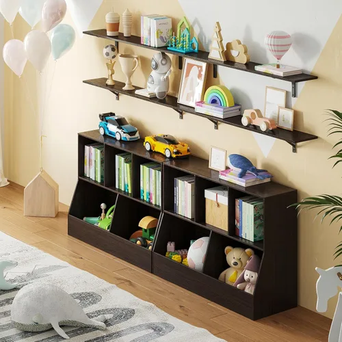 Miniatura 7 de DINZI LVJ Organizador de almacenamiento para juguetes, estantería para niños, gabinete de almacenamiento de juguetes de madera, estantería para Gris