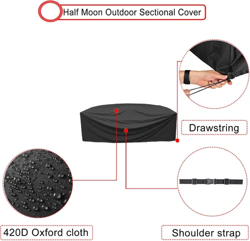 Miniatura 4 de Juego de fundas para muebles de patio de media luna, cubierta modular de media luna para exteriores, impermeable, semicírculo con cordón y correa