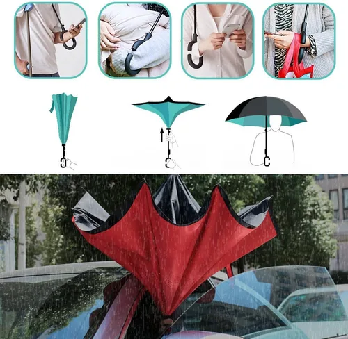 Miniatura 5 de Owen Kyne - Paraguas reversible y plegable de doble capa a prueba de viento, con soporte propio de diseño invertido, protección contra la lluvia