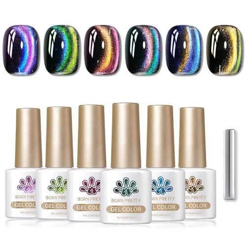 Miniatura 32 de Born Pretty - Esmalte de uñas en gel magnético Cat, set de esmalte de uñas de gel brillante retro magnético de 6 colores, kit de esmalte de uñas Oda