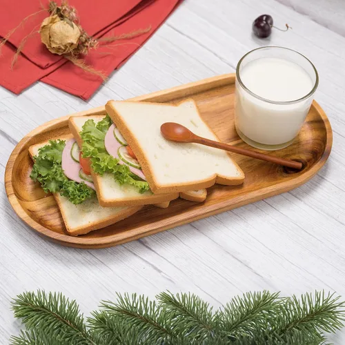 Miniatura 4 de VieWood Bandejas de madera de acacia, juego de 2 bandejas para servir para decoración del hogar, tabla de servir de madera para frutas, cupcakes