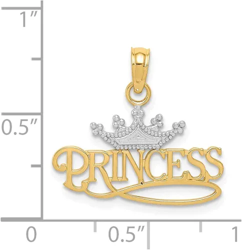 Miniatura 2 de Dije de princesa pulida de dos tonos de oro amarillo y blanco de 14 quilates con corona, Oro blanco